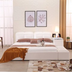 魅族创意真皮床双人床现代婚床1.8米1.5榻榻米床储物床皮艺床软床大床 床侧储物 升降靠背 双ll价格 更低